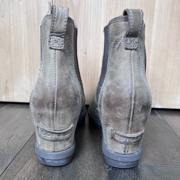 Sorel Joan of Arctic II Wedge Slip-On Booties Tan Leather Size 8 Waterproof - Picture 6 of 7